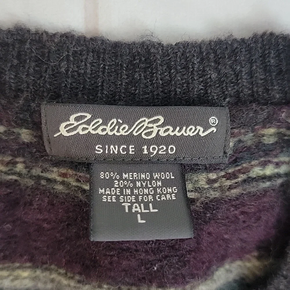 Vintage Eddie Bauer Stripe Merino Wool Blend Sweater Size Large Tall Grandpa - Picture 3 of 4
